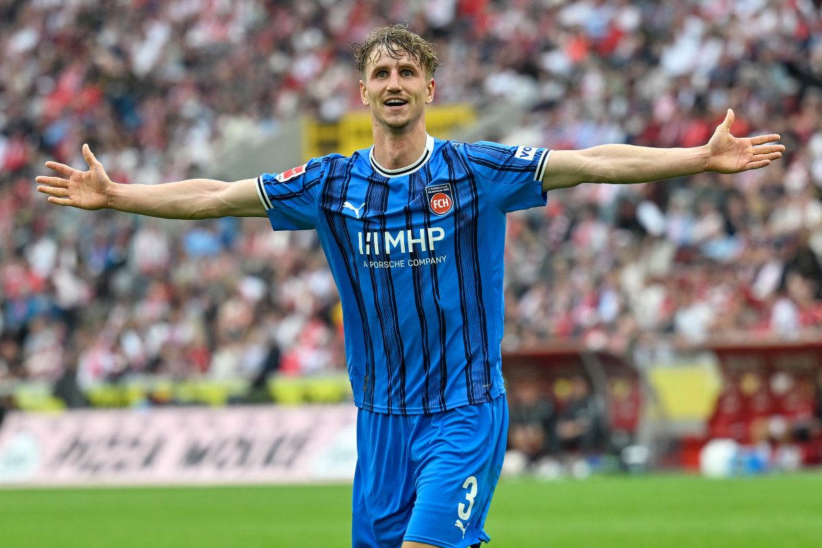 Germany Bundesliga Soccer Heidenheim's Jan Schöppner celebrates after scoring his side's third goal during the Bundesliga soccer match between 1. FC Köln and 1. FC Heidenheim, in Cologne, Germany, Sunday, May 10, 2026. (Ulrich Hufnagel/dpa via AP)